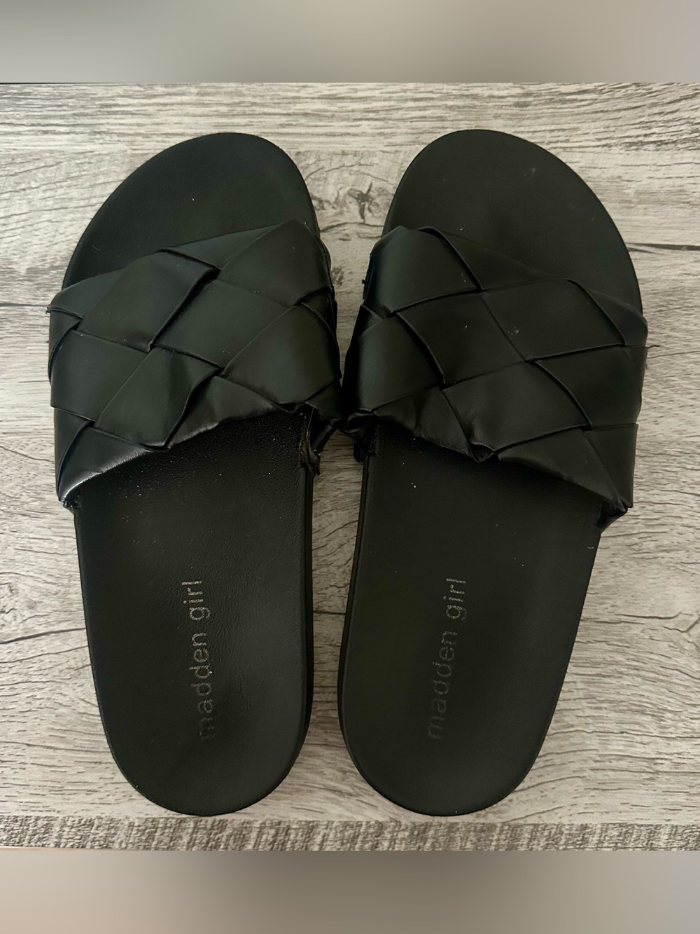 Madden Girl Faux Leather Woven Braided Slide Sandals